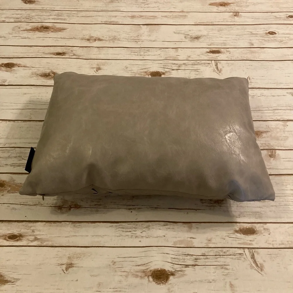 Frye Faux Leather Pillow Gray Woven 14 x 20 Decorative Lumbar Throw Pillow